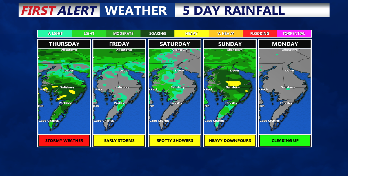 Showers, storms expected in Coastal Sussex County and Southern Coastal ...