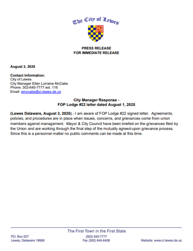 City Manager Response