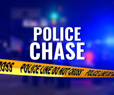 A graphic of police lights and yellow tape with the text "police chase."