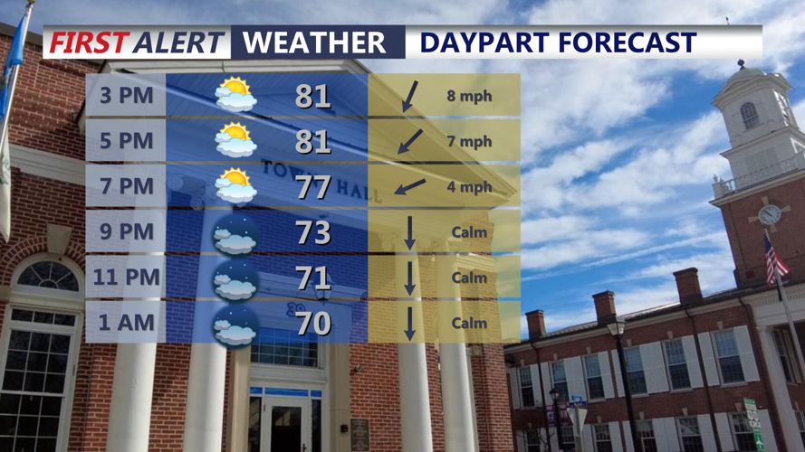 Image shows hourly forecast into the night.