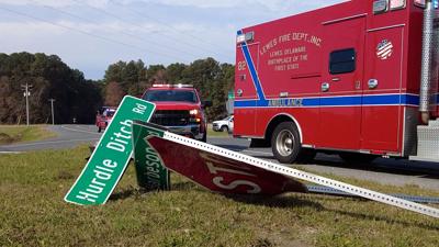 Stop sign at Hurdle Ditch Rd. and Harbeson Rd.