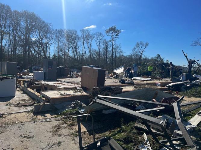 The floor is all that remains of a building in Bridgeville after a tornado blew through on Saturday.