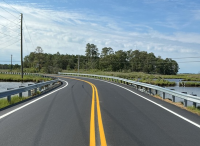 The image of the lanes on Lakesville Rd (MD 336) near Worlds End Creek in western Dorchester County had a work project completed ahead of schedule.