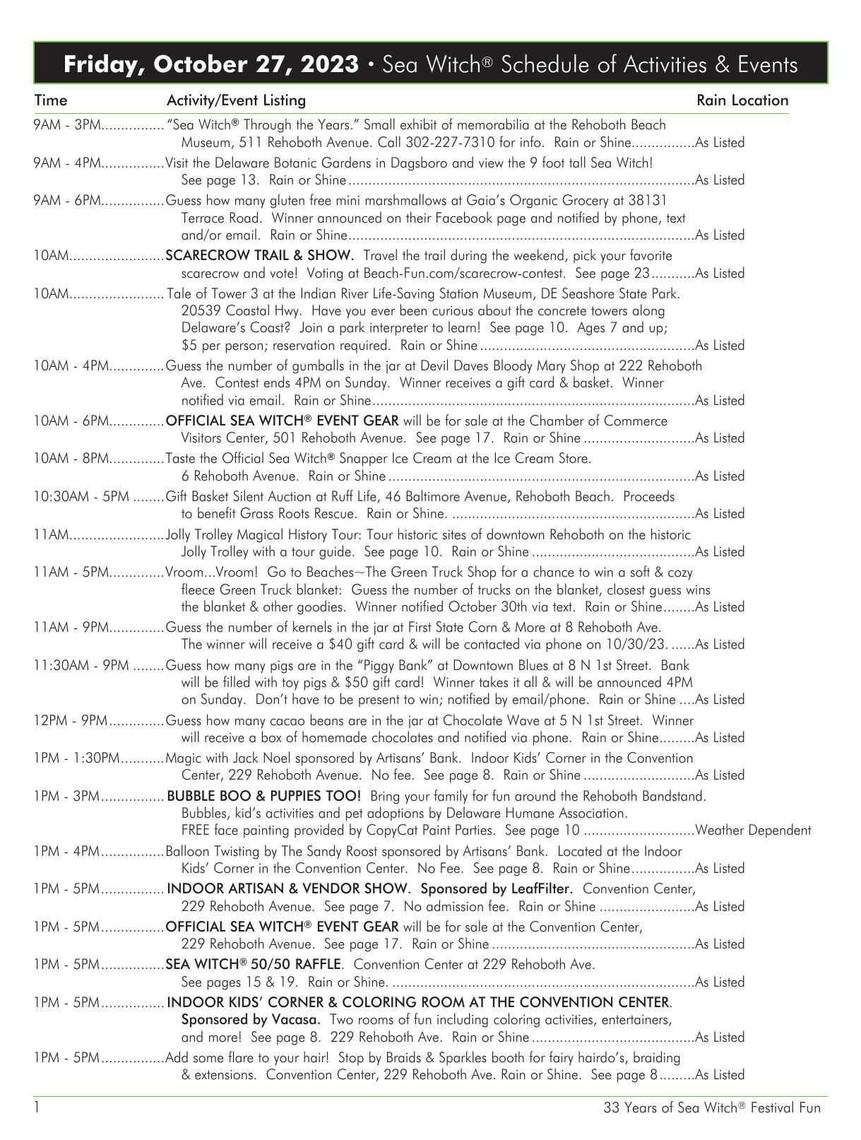 Sea Witch 2023 Schedule