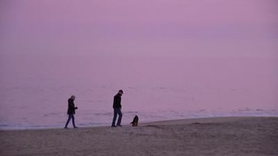 Bidens walk the beach