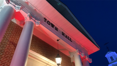 The Circle Lights Up in Red to Honor First Responders