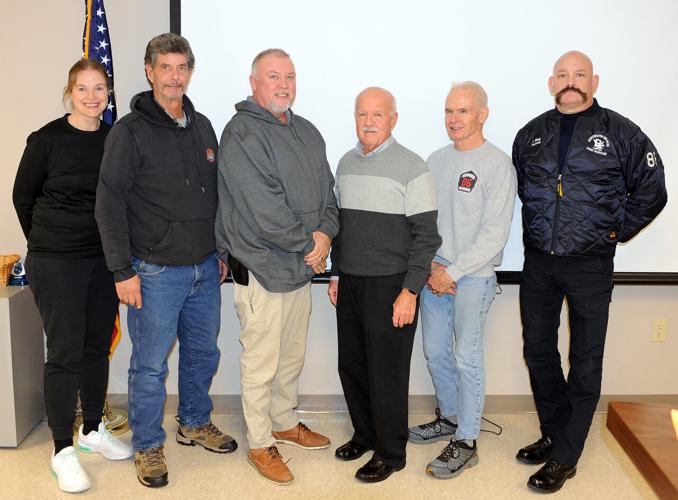 Members of the Rehoboth Beach Volunteer Fire Company administrative leadership, from left to right: Secretary Sarah Brasiel, Assistant Secretary Scott Lawson, President Mike Simpler, Vice President Warren Jones, Assistant Treasurer Eric Korpon, Treasure...