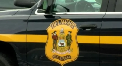Close up of a Delaware State Police squad car. 