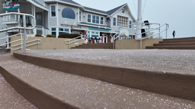 Salt on steps leading to the Bethany Beach boardwalk