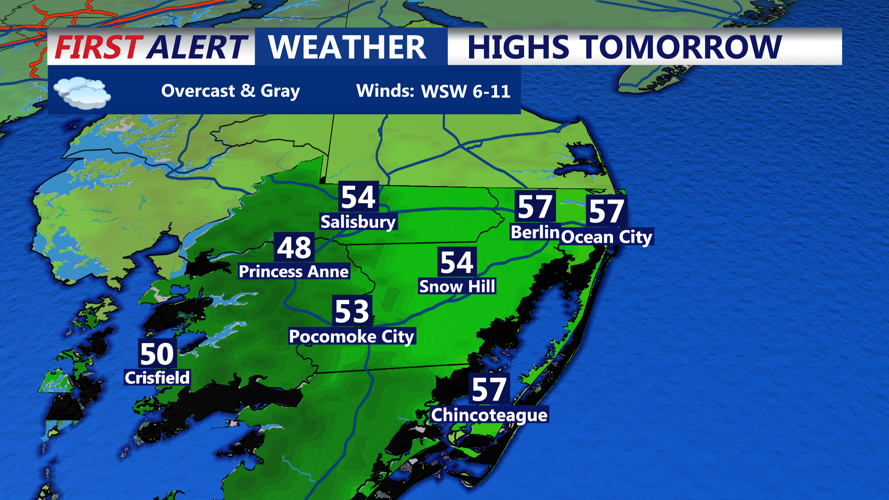 highs tomorrow OCEAN CITY