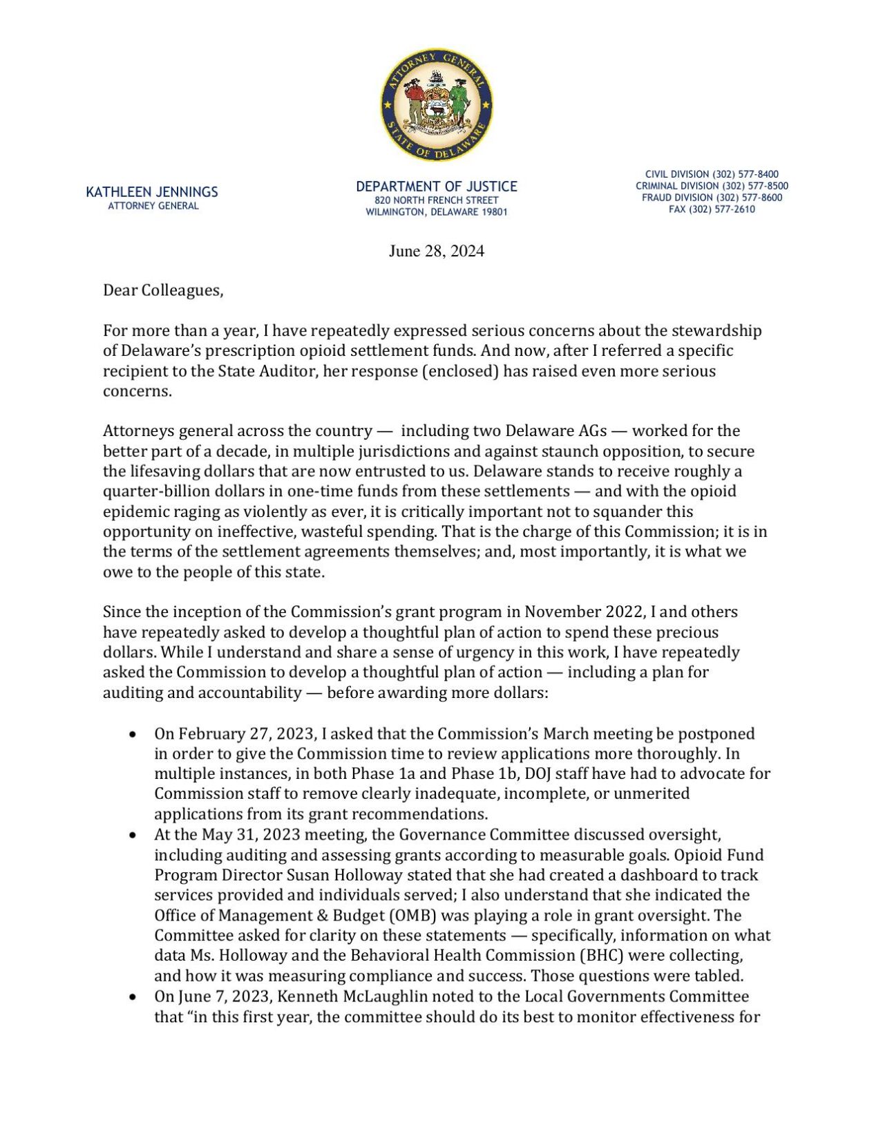 Attorney General and State Auditor Letters