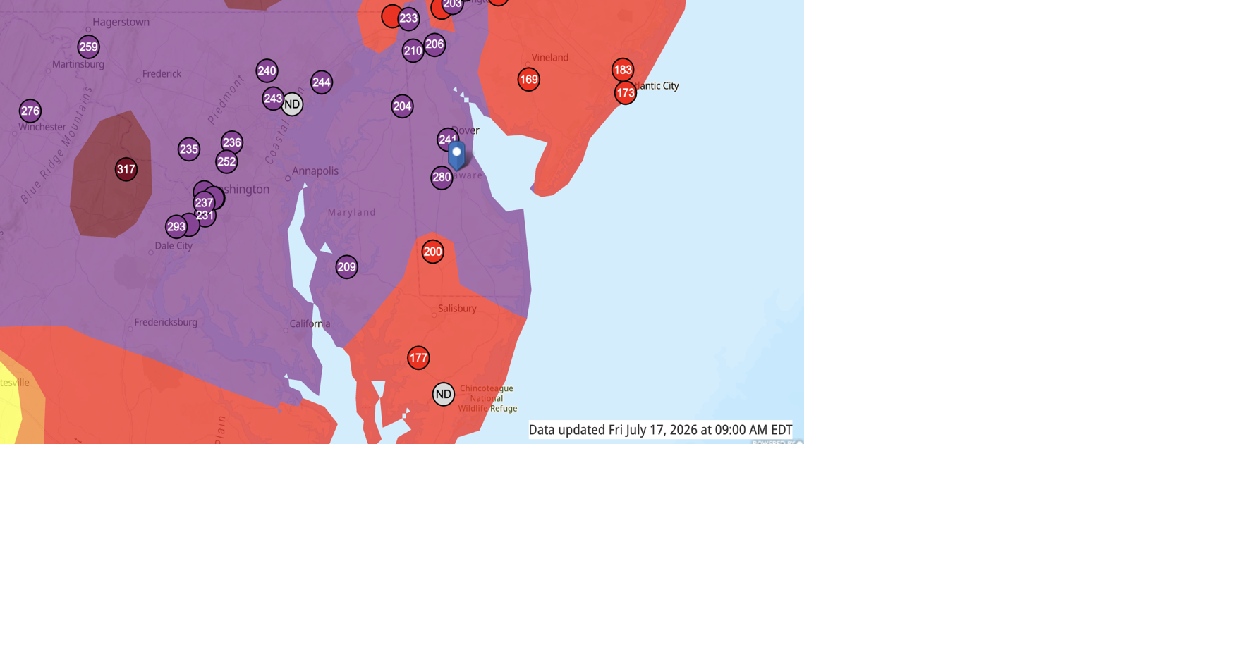 Majority of Delmarva under Code Purple air quality alert, meaning 