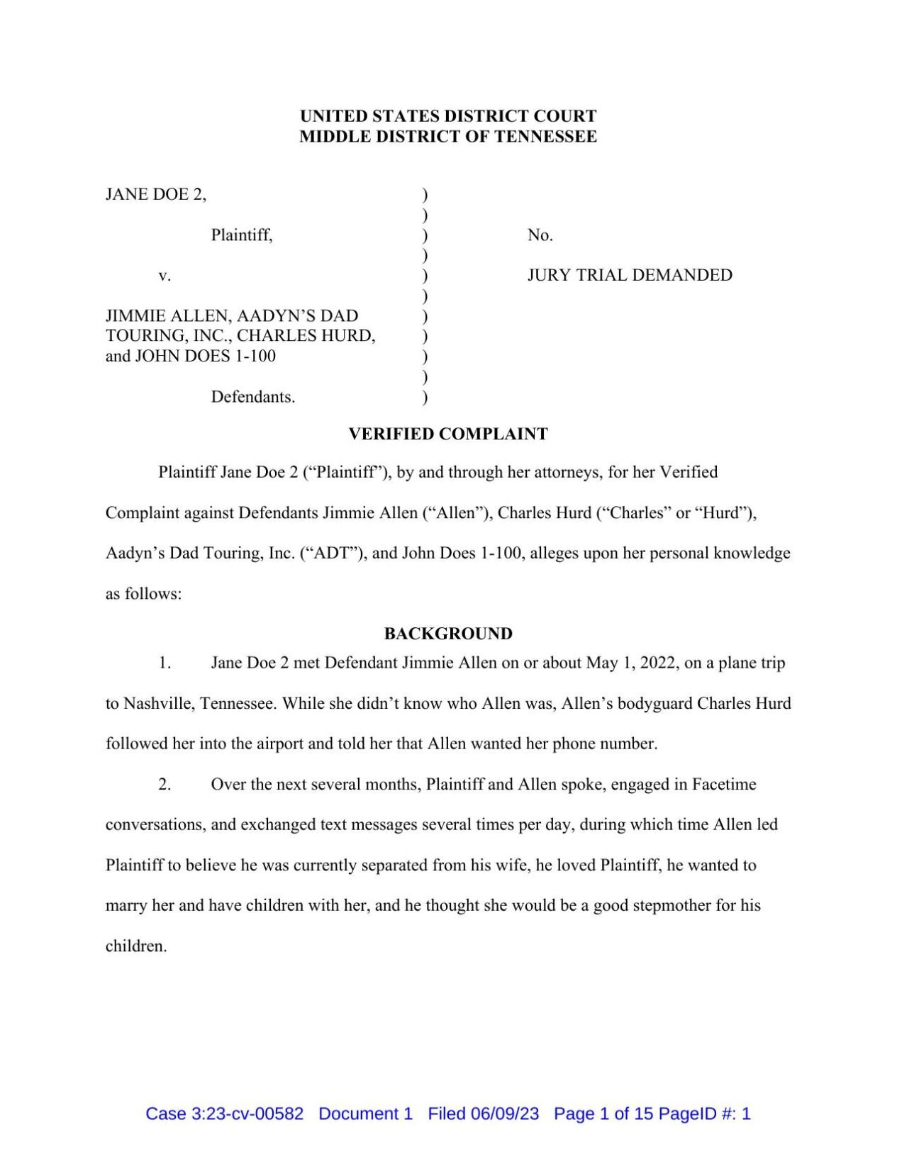 Jane Doe 2 Jimmie Allen Lawsuit Documents
