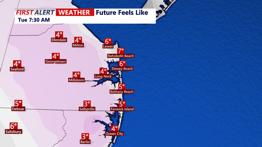 Bitter single digit wind chills Tuesday morning
