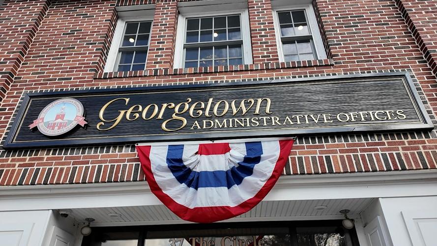 Bunting flag hung up at the Georgetown Administrative Offices