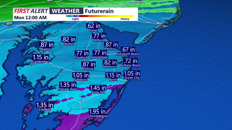 Image shows expected rainfall into Sunday night.