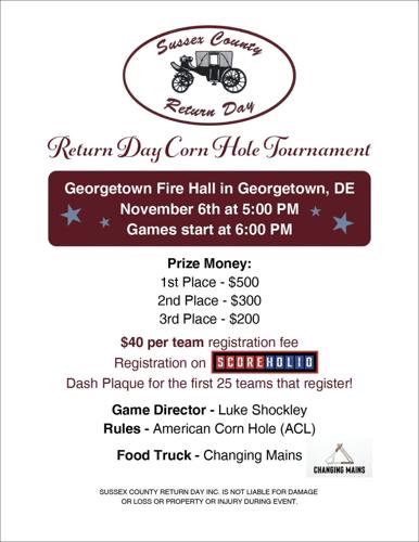 Return Day 2024 Corn Hole Tournament Flyer pulled from Jim Bowden's Facebook page