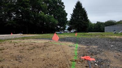 Markers for spacing of Tharros Village tents in Lewes
