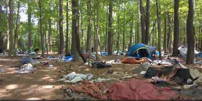 The remains of the now deserted 'tent city' in Georgetown
