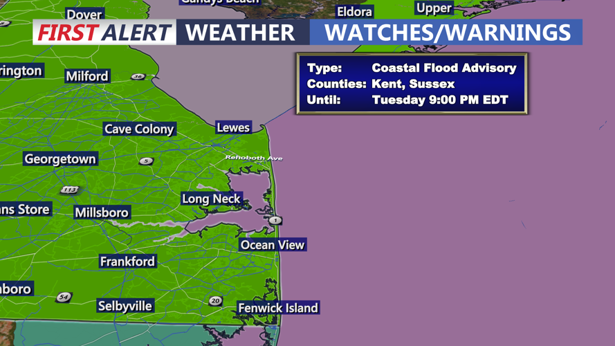 Image shows a Coastal Flood Advisory Tuesday.