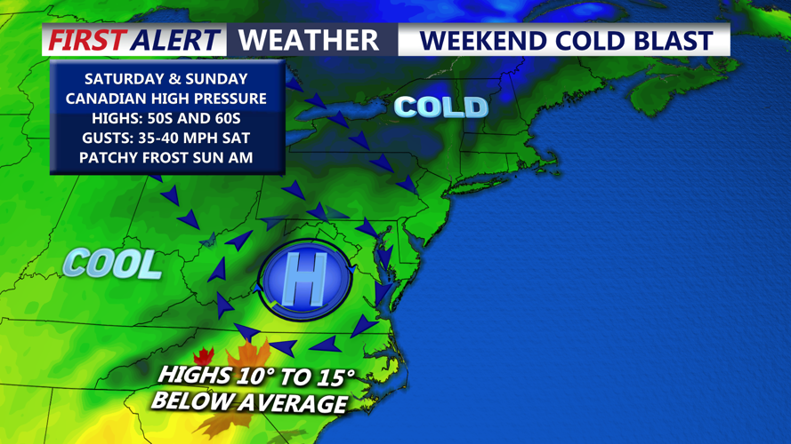Image shows high pressure building into through the weekend. 