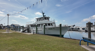 Commercial boat on the water.