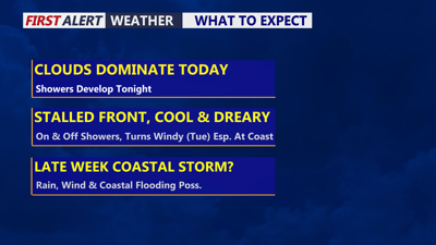 Graphic shows what to expect through the week. 