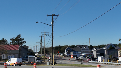 light poles along a street