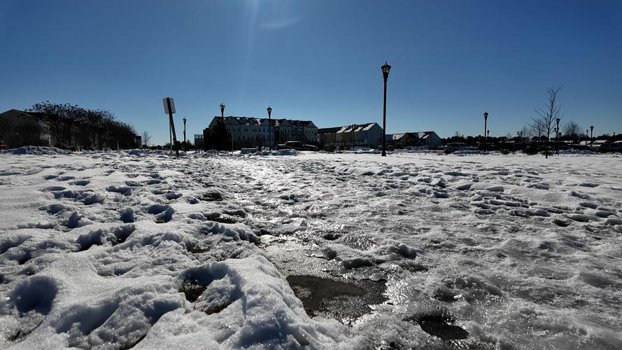 Icy walk way at Plantation Lakes in Millsboro