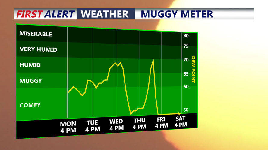 Graphic shows the humidity trend through the week. 