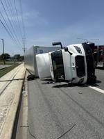Semi truck tips over on Route 1 in Rehoboth Beach, closing southbound lanes