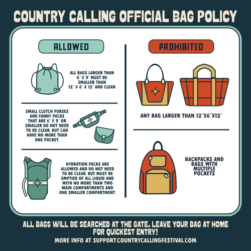 A graphic depicting what bags can be brought into the festival.