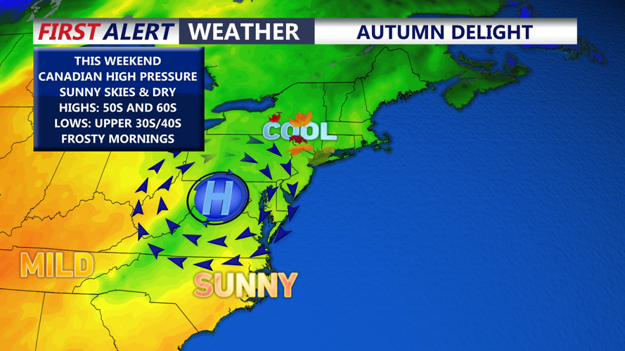 Image shows weather setup through the weekend. 