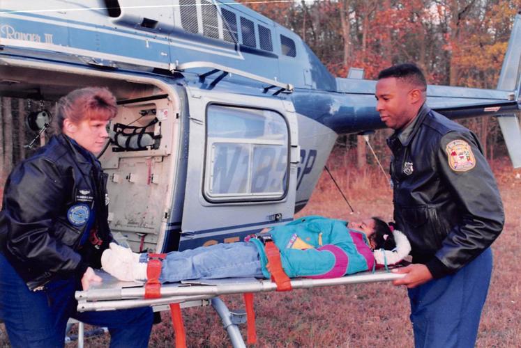 DSP trooper medics at work, circa the 1990s. Courtesy DSP.