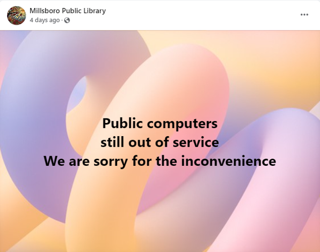 Millsboro Public Library still without internet on 9/26/24