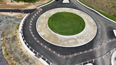 A photo of the Georgetown-Lewes trail detour and roundabout from ariel view. 