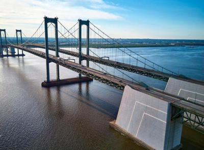 Interstate 295 and the two spans of the Delaware Memorial Bridge over the Delaware River connecting New Castle, De and Pennsville, NJ 