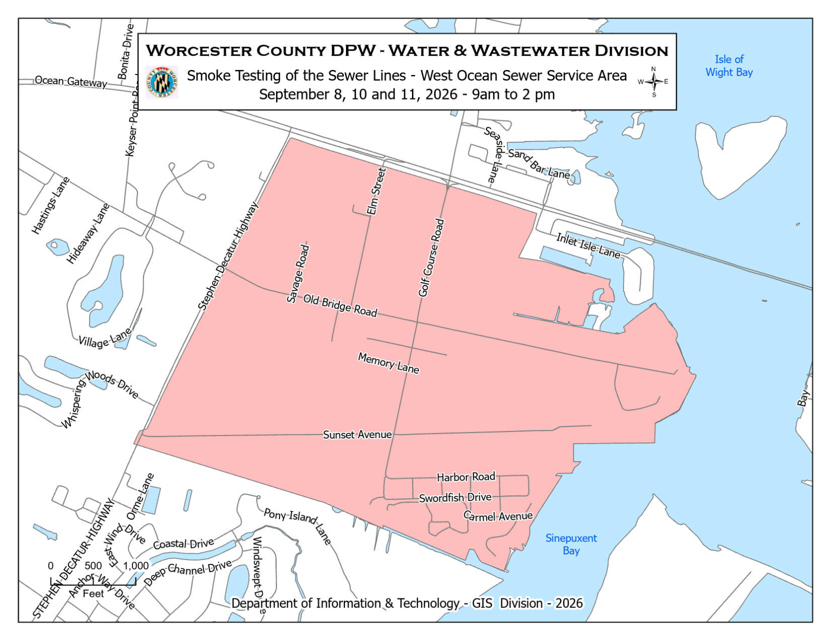 Red marking on map of West Ocean City.
