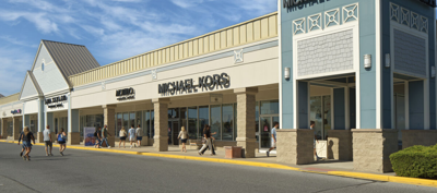White long building with store names