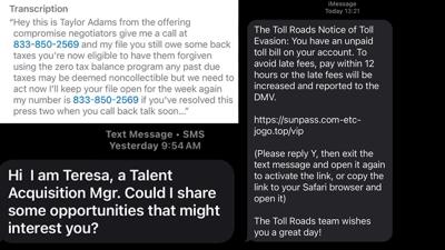 Three different scam messages people in Sussex County have received