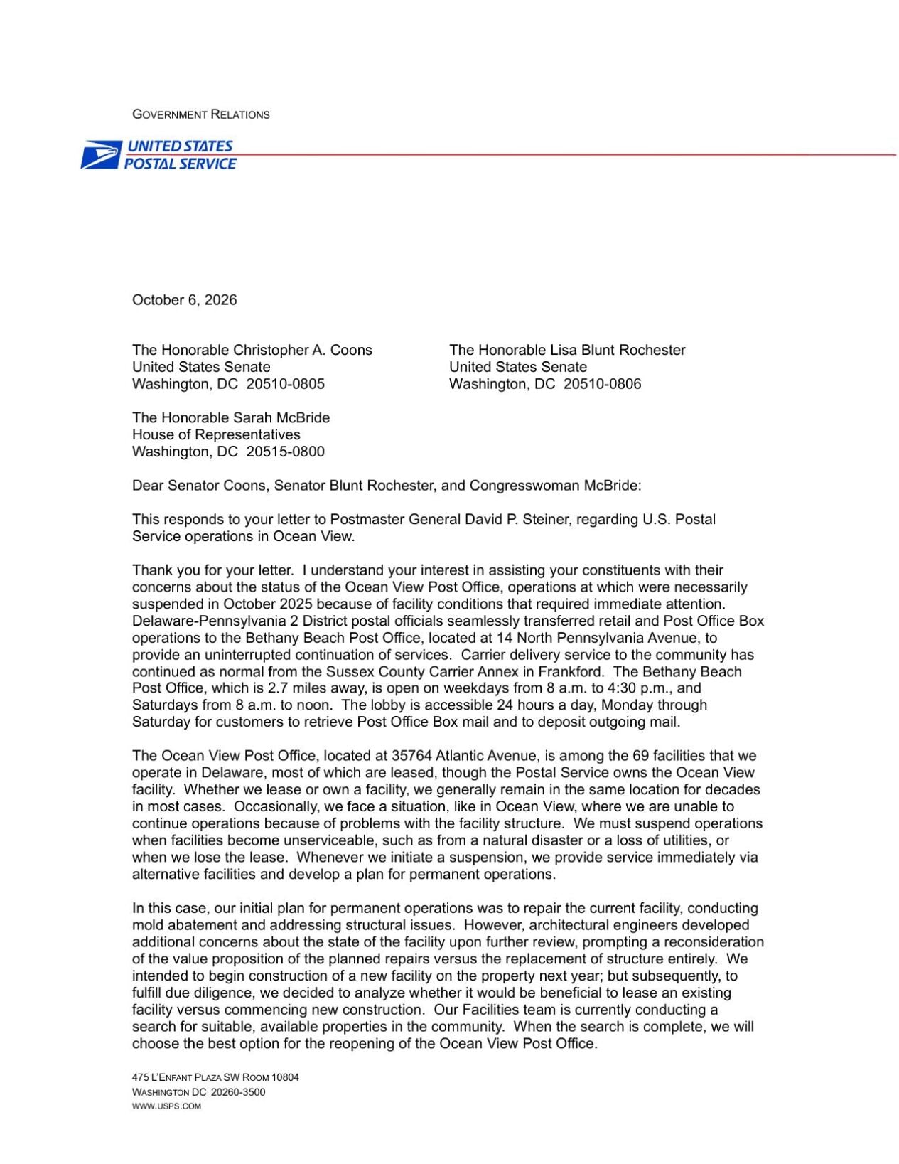 USPS' Response