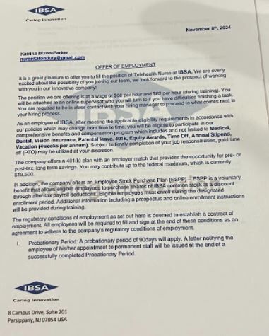 A fake employment letter sent to a Millsboro woman as part of an employment scam