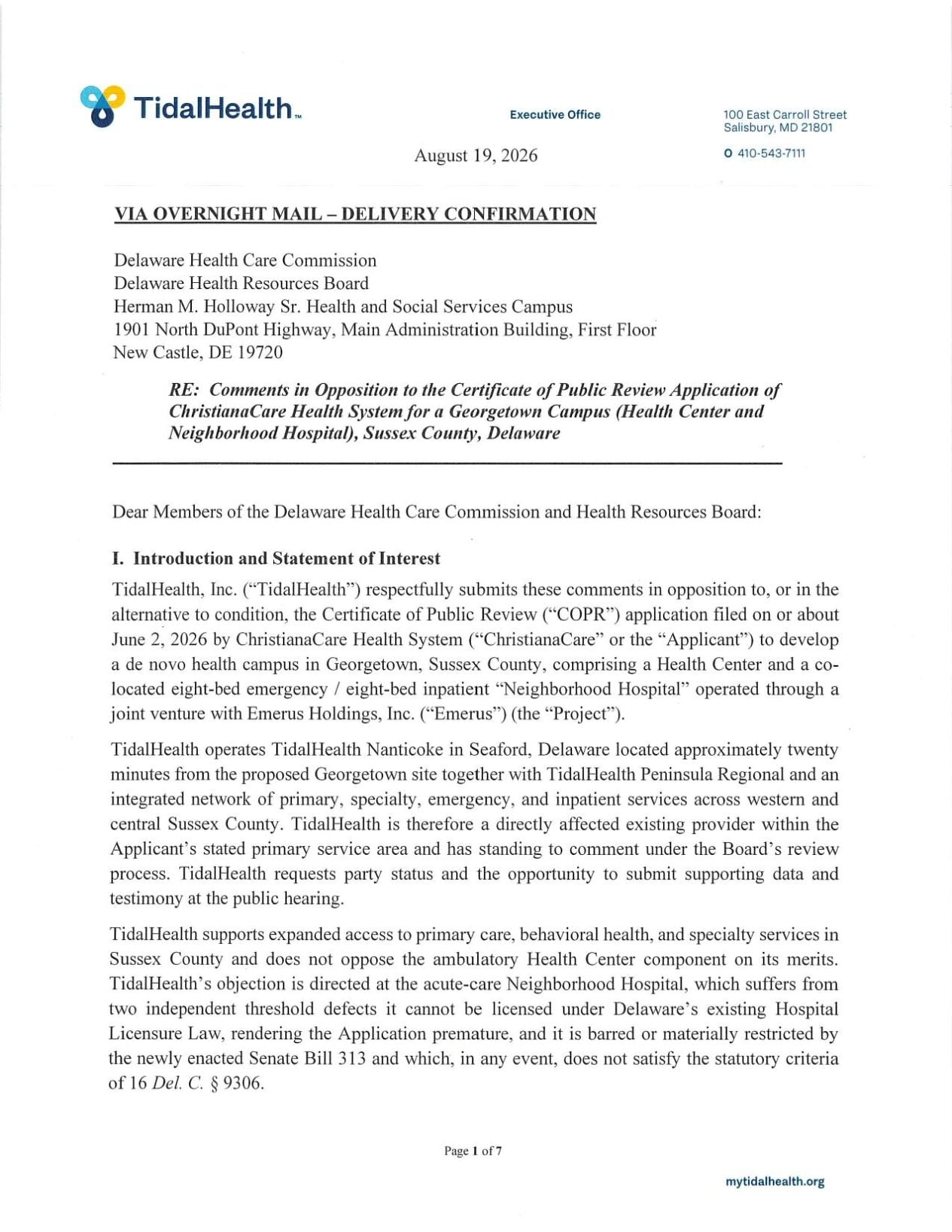 TidalHealth Letter
