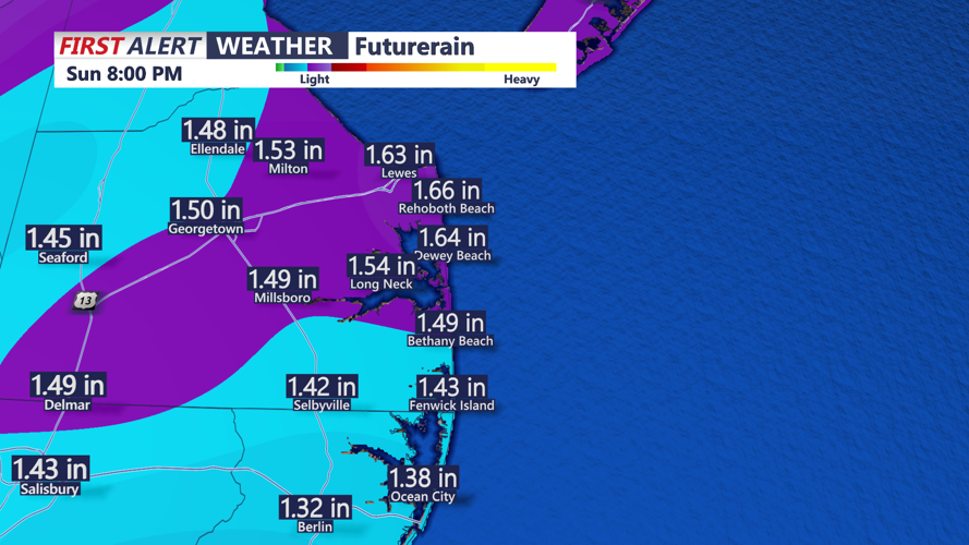 Forecasted Rainfall Saturday Through Sunday
