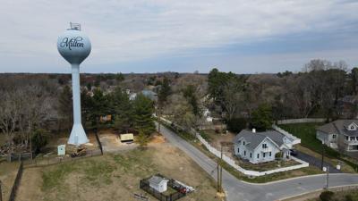 Milton water tower and homes