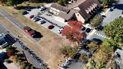 Line of voters at Margaret H. Rollins Community Center in Lewes.