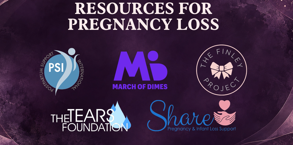Logos on a purple background for organizations that help parents of loss. 