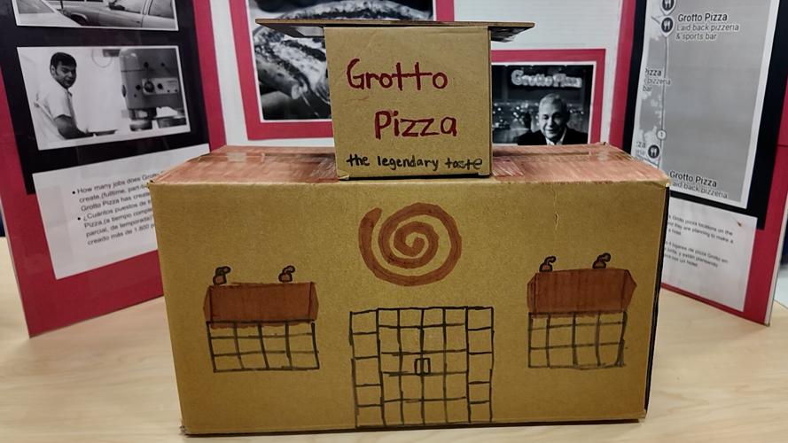 A student’s 3D project on the economy of Grotto Pizza.