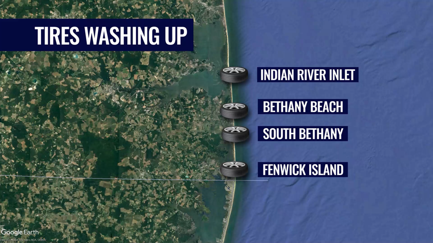 Tires washing up on Delaware beaches