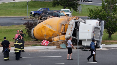 Concrete truck overturns on Coastal Highway